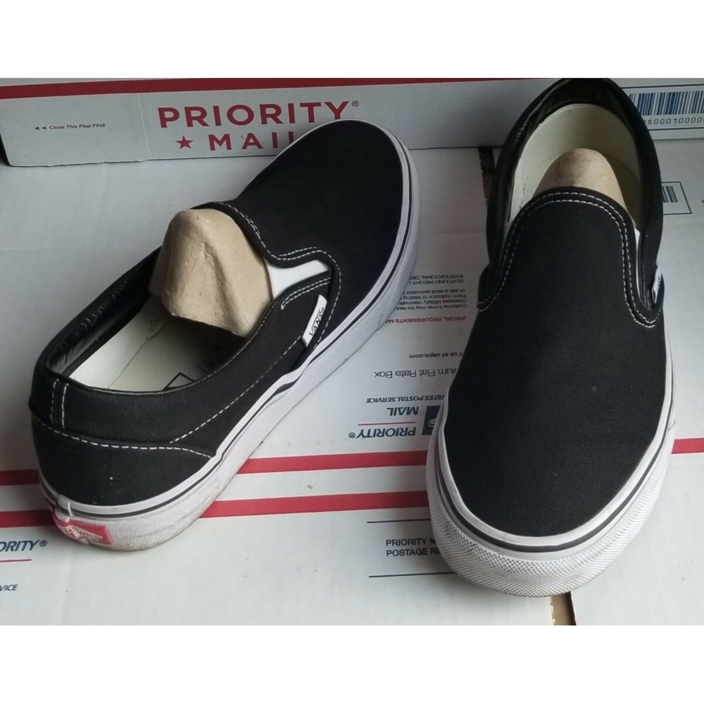 Unisex's VANS Slip-On Black/White Canvas Classic Shoes Sz M 6/W7.5